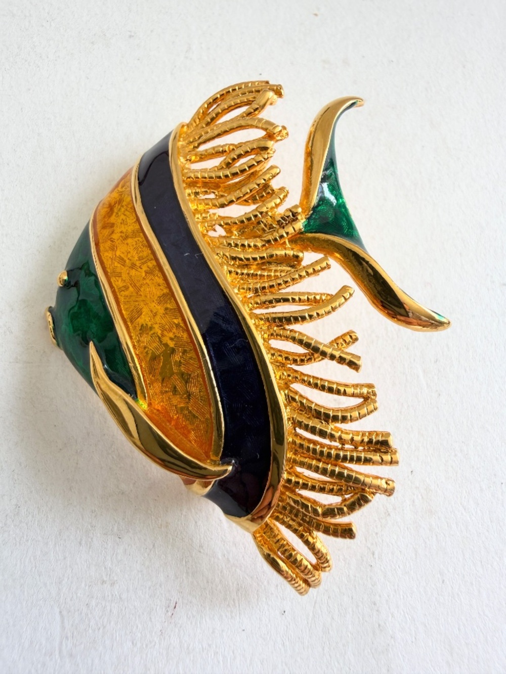 Vintage 80s Lady Remington Golden Enamel Tropical Fish Pin by Ellen Kiam Brooch